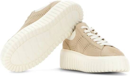 Hogan H-Stripes leren sneakers met logo Beige