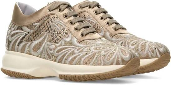 Hogan Interactive sneakers met geborduurde bloemen Beige