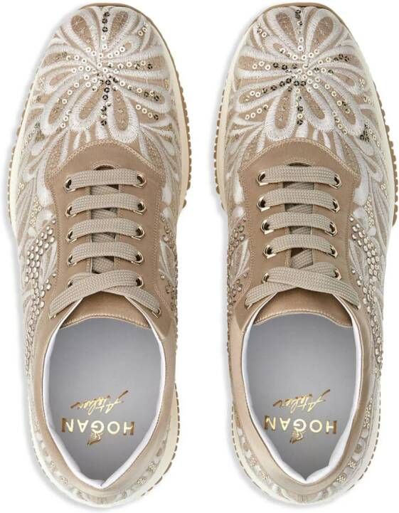 Hogan Interactive sneakers met geborduurde bloemen Beige