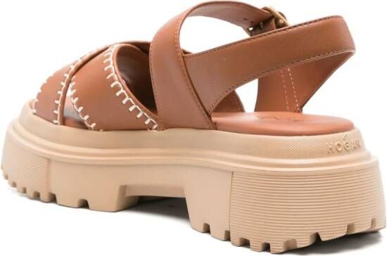 Hogan Leren sandalen met plateauzool Bruin