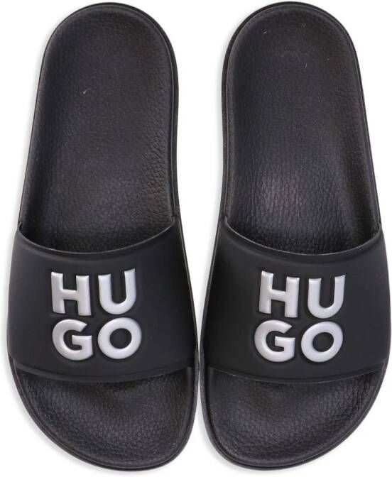 HUGO Slippers met logo-reliëf Zwart