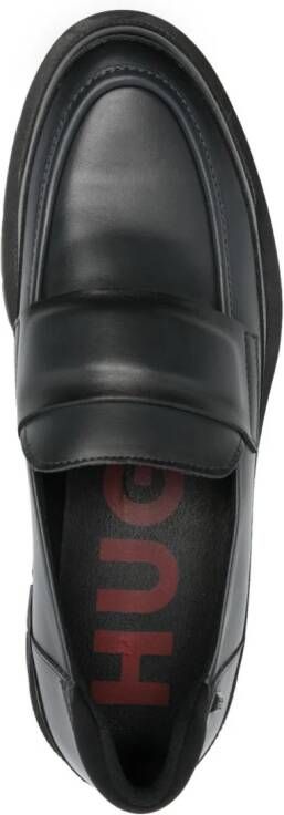 HUGO Leren loafers met logoplakkaat Zwart