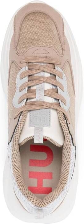 HUGO Sneakers met logo en vlakken Beige