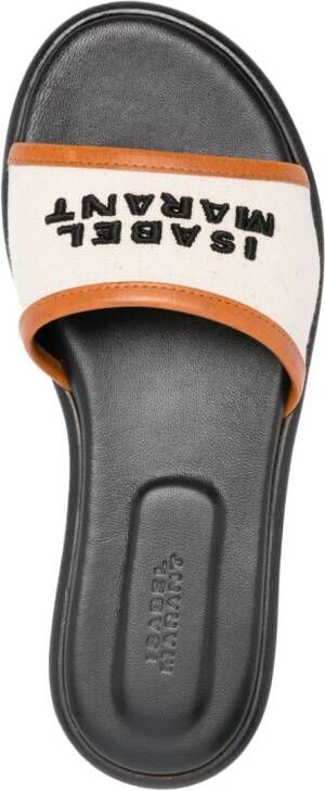 ISABEL MARANT Leren sandalen met geborduurd logo Beige