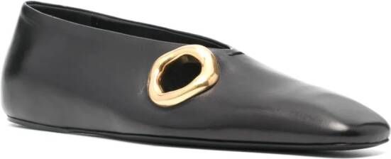 Jil Sander square-toe leather ballerina shoes Zwart