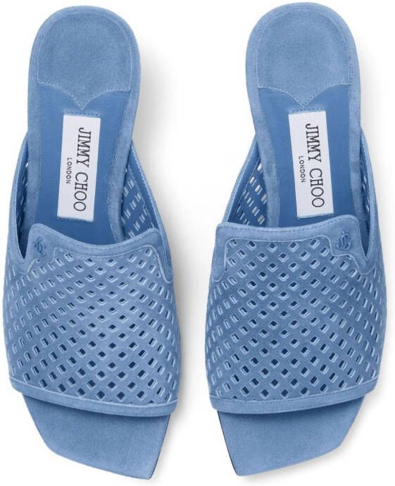 Jimmy Choo Ander 50mm geperforeerde suède muiltjes Blauw