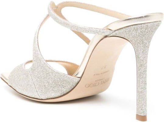 Jimmy Choo Anise 95mm muiltjes met glitter Metallic