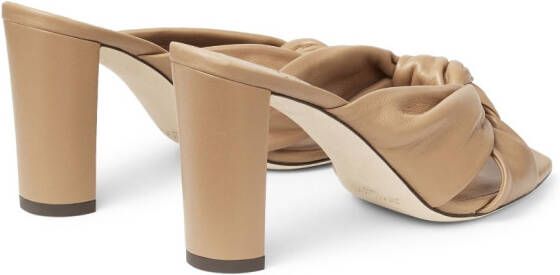 Jimmy Choo 95 mm Avenue leren muiltjes met geknoopt detail Beige