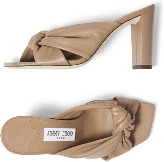 Jimmy Choo 95 mm Avenue leren muiltjes met geknoopt detail Beige