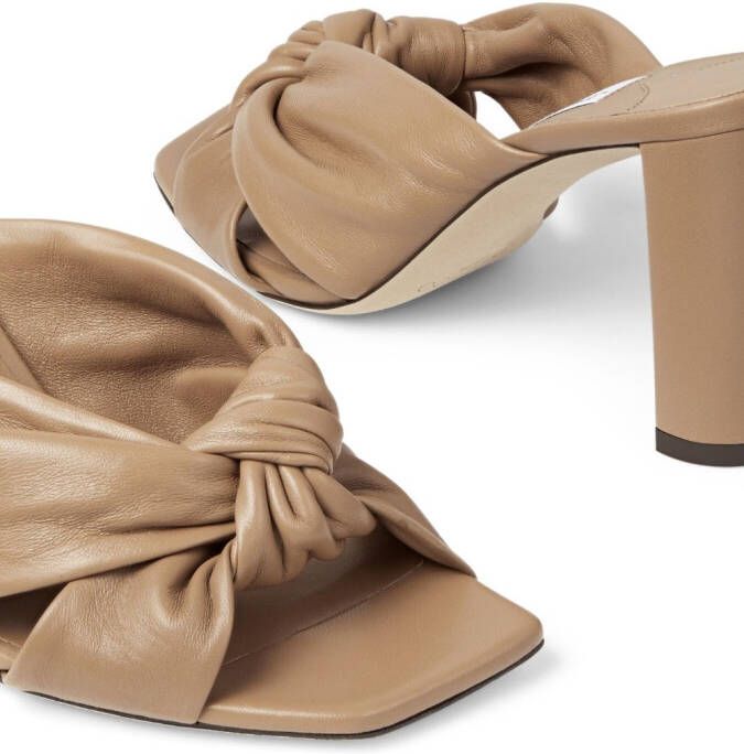 Jimmy Choo 95 mm Avenue leren muiltjes met geknoopt detail Beige