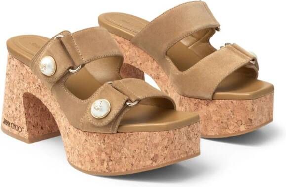 Jimmy Choo 95 mm Fayence muiltjes met sleehak Beige