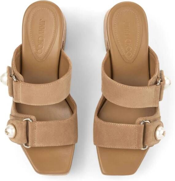 Jimmy Choo 95 mm Fayence muiltjes met sleehak Beige