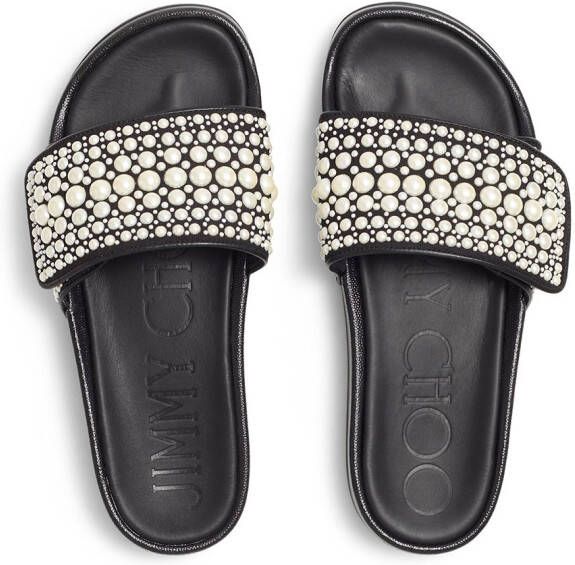 Jimmy Choo Fitz verfraaide slippers Zwart