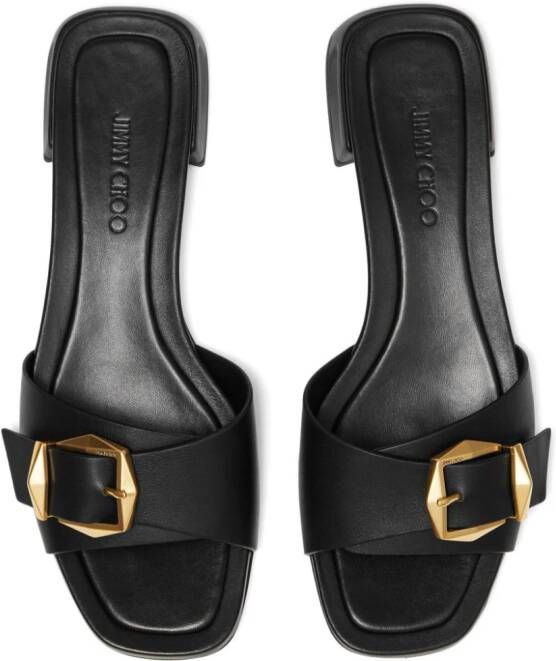 Jimmy Choo Hawke buckled leather slides Zwart