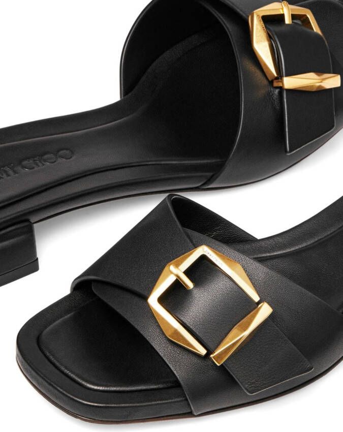 Jimmy Choo Hawke buckled leather slides Zwart