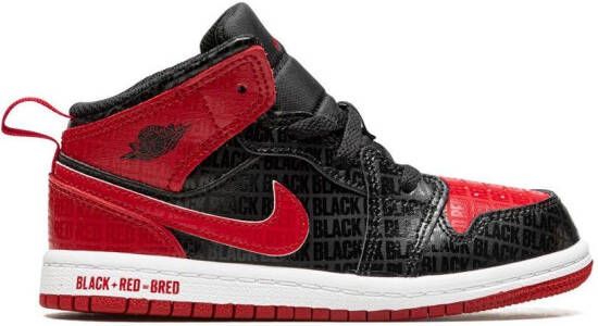 Jordan Kids Air Jordan 1 Mid 'Black + Red' sneakers Zwart