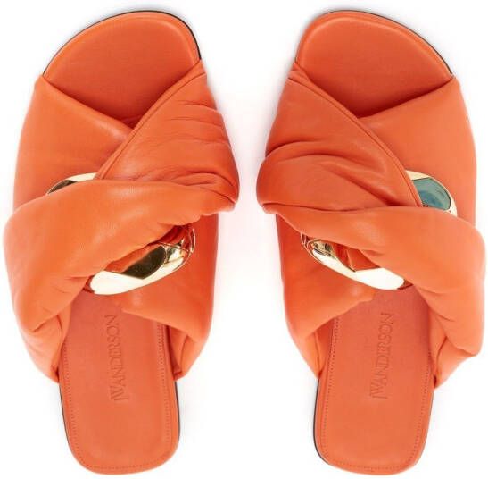 JW Anderson Chain Twist leren slippers Oranje