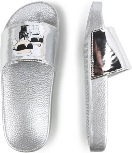 Karl Lagerfeld Kids Ikonik Karl & Choupette slippers met logoprint Zilver