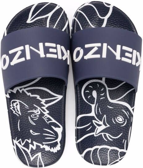 Kenzo Kids Slippers met logoprint Blauw