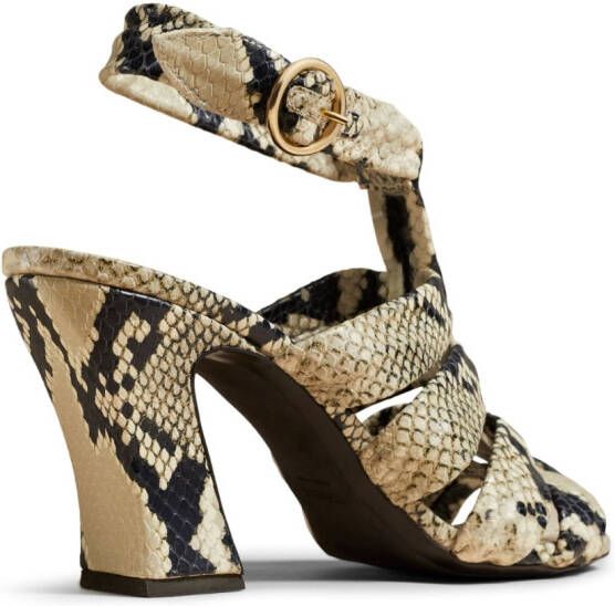 KHAITE Perth sandalen met slangenhuidprint Beige