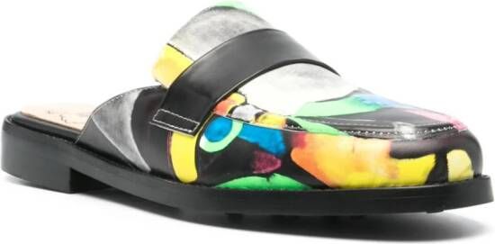 KidSuper Leren slippers met print Zwart
