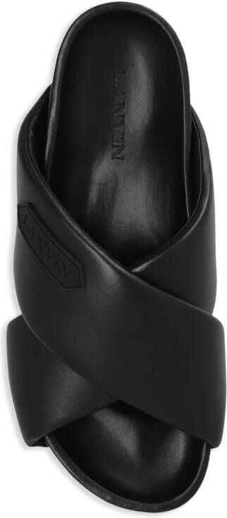 Lanvin Leren slippers met logopatch en gekruiste bandjes Zwart