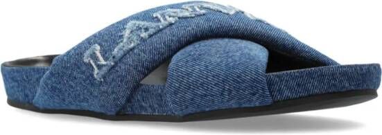 Lanvin Denim slippers met geborduurd logo en gekruiste bandjes Blauw