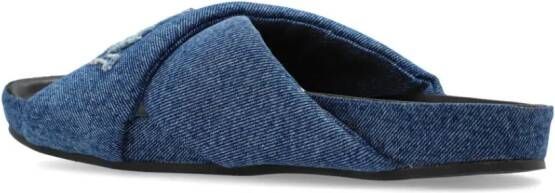 Lanvin Denim slippers met geborduurd logo en gekruiste bandjes Blauw