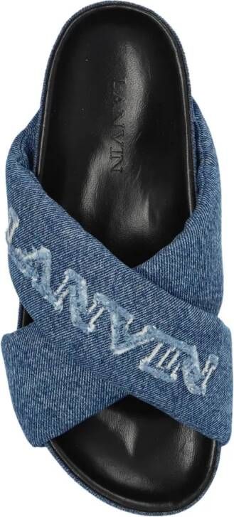 Lanvin Denim slippers met geborduurd logo en gekruiste bandjes Blauw