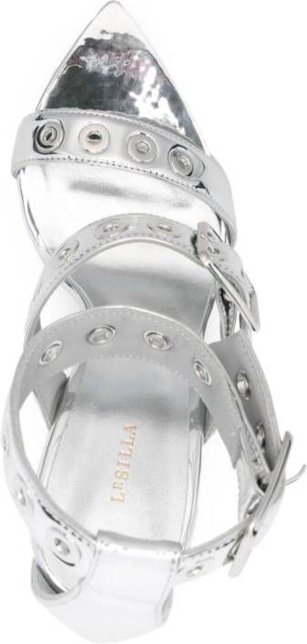 Le Silla 115mm lakleren sandalen met metallic-effect Zilver
