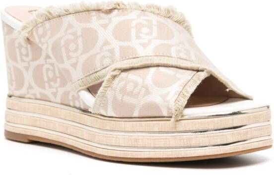 LIU JO 100 mm sandalen met sleehak en logo-jacquard Beige