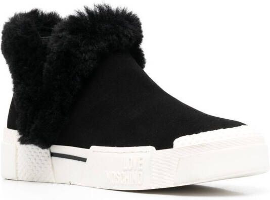 Love Moschino Enkellaarzen met afwerking van bont Zwart