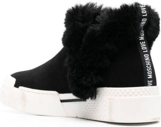Love Moschino Enkellaarzen met afwerking van bont Zwart