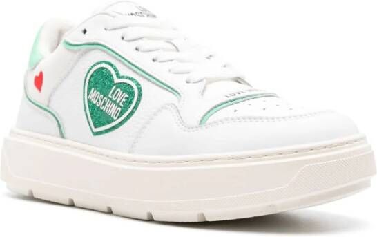 Love Moschino Leren sneakers met glitter Wit