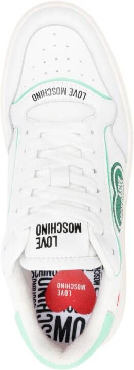 Love Moschino Leren sneakers met glitter Wit