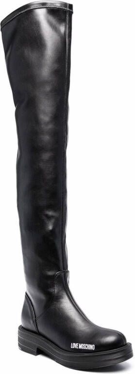 Love Moschino Knielaarzen met logoprint Zwart