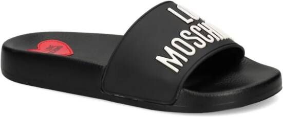 Love Moschino Slippers met logo-reliëf en open neus Zwart