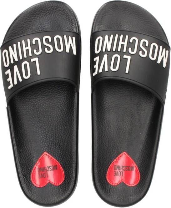Love Moschino Slippers met logo-reliëf en open neus Zwart