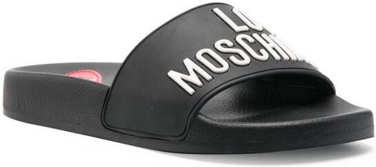 Love Moschino Slippers met logo-reliëf Zwart
