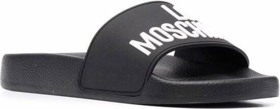Love Moschino Slippers met logo Zwart