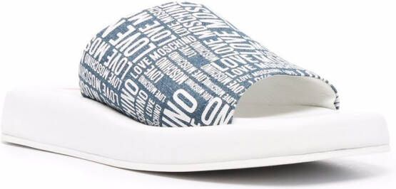 Love Moschino Slippers met logoprint Blauw