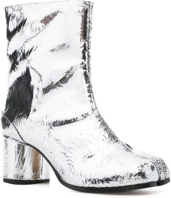 Maison Margiela Tabi 60mm enkellaarzen met spiegeleffect Zilver