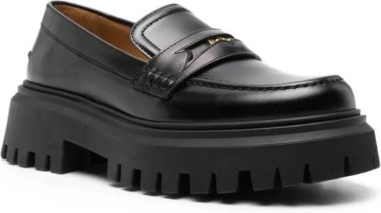 Maje Leren loafers met plakkaat Zwart