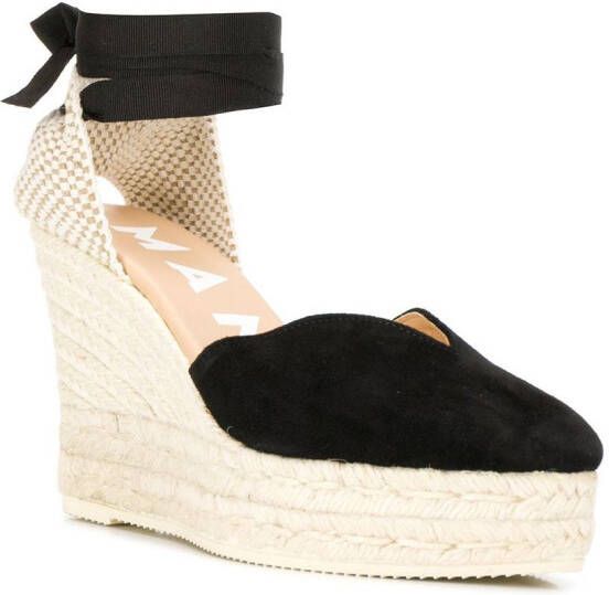 Manebi Espadrilles met sleehak Zwart