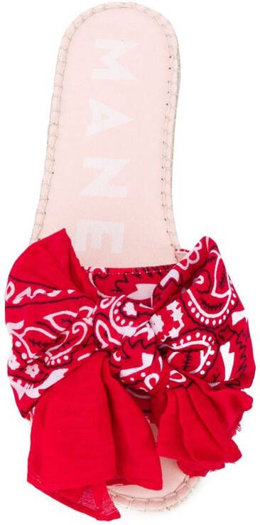 Manebi Gestrikte slippers Rood