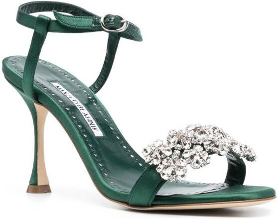 Manolo Blahnik Sandalen verfraaid met kristallen Groen