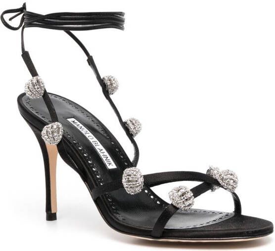 Manolo Blahnik Elsaka verfraaide sandalen Zwart