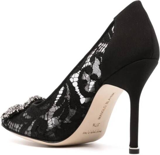 Manolo Blahnik Hangisi pumps met kant Zwart