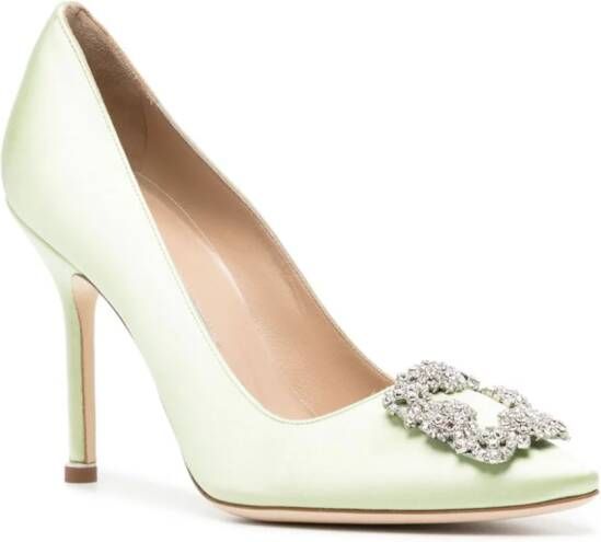 Manolo Blahnik 105 mm Hangisi satijnen pumps Groen