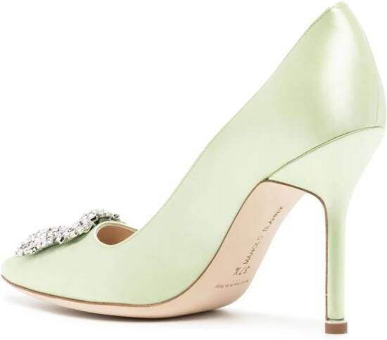 Manolo Blahnik 105 mm Hangisi satijnen pumps Groen